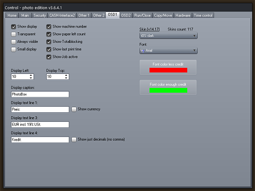 Photo booth cash control System - OSD1 Settings